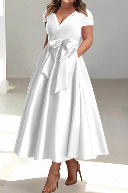 A Line V Neck Mother of the Bride Dresses with Pockets CM0350