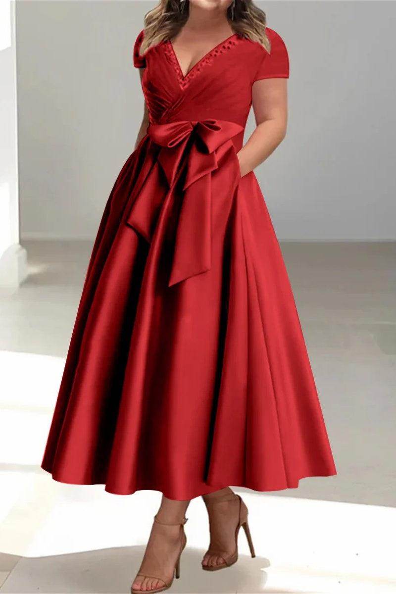 A Line V Neck Mother of the Bride Dresses with Pockets CM0350