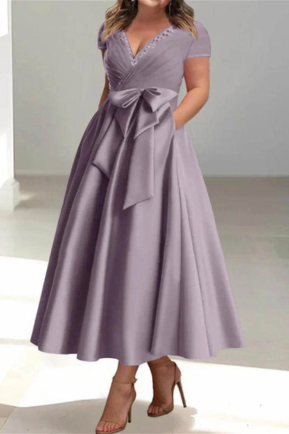 A Line V Neck Mother of the Bride Dresses with Pockets CM0350