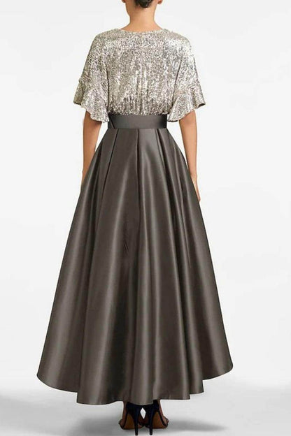 A Line V Neck Half Sleeves Asymmetrical Mother of the Bride Dresses CM0356