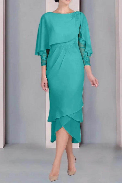 Sheath Column Scoop Short Sleeves Tea Length Mother Dresses CM0359