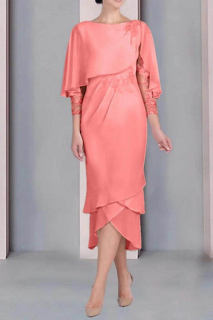 Sheath Column Scoop Short Sleeves Tea Length Mother Dresses CM0359