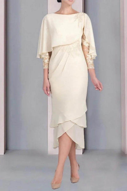 Sheath Column Scoop Short Sleeves Tea Length Mother Dresses CM0359