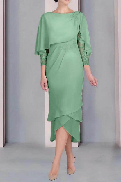 Sheath Column Scoop Short Sleeves Tea Length Mother Dresses CM0359