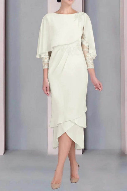 Sheath Column Scoop Short Sleeves Tea Length Mother Dresses CM0359