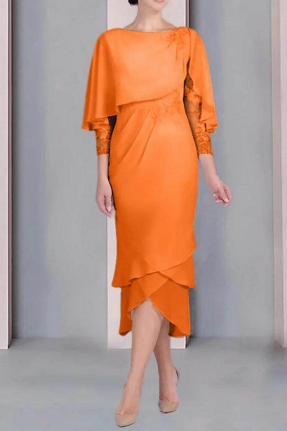 Sheath Column Scoop Short Sleeves Tea Length Mother Dresses CM0359