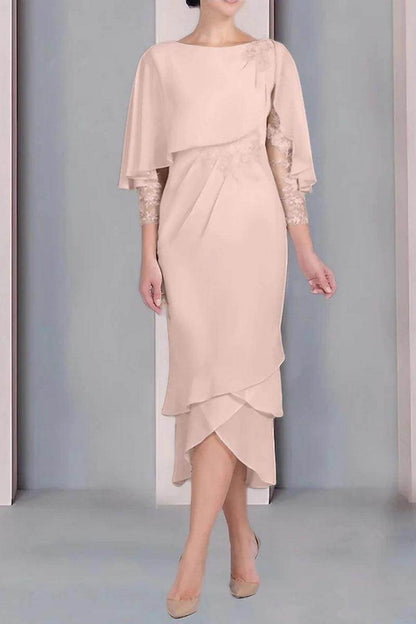 Sheath Column Scoop Short Sleeves Tea Length Mother Dresses CM0359