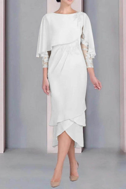 Sheath Column Scoop Short Sleeves Tea Length Mother Dresses CM0359