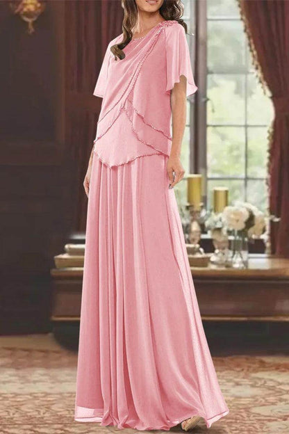 A Line Jewel Neck Short Sleeves Floor Length Mother Dress CM0363