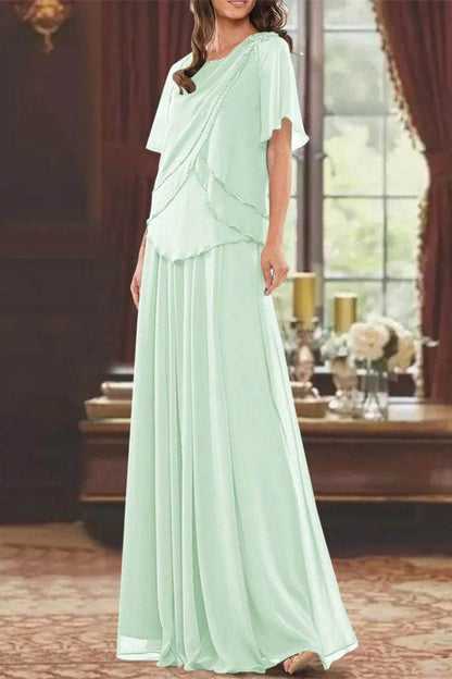 A Line Jewel Neck Short Sleeves Floor Length Mother Dress CM0363