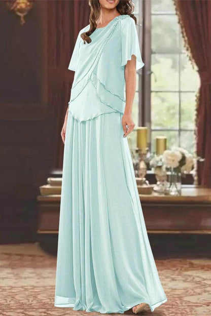 A Line Jewel Neck Short Sleeves Floor Length Mother Dress CM0363