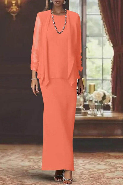 Sheath Scoop Neck Long Sleeves Floor Length Mother Dresses CM0365