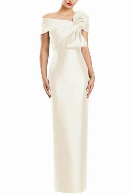 Sheath One Shoulder Floor Length Mother Dresses with Bow CM0368