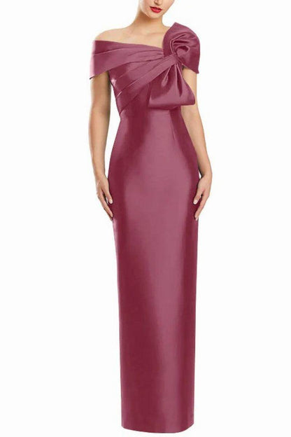 Sheath One Shoulder Floor Length Mother Dresses with Bow CM0368