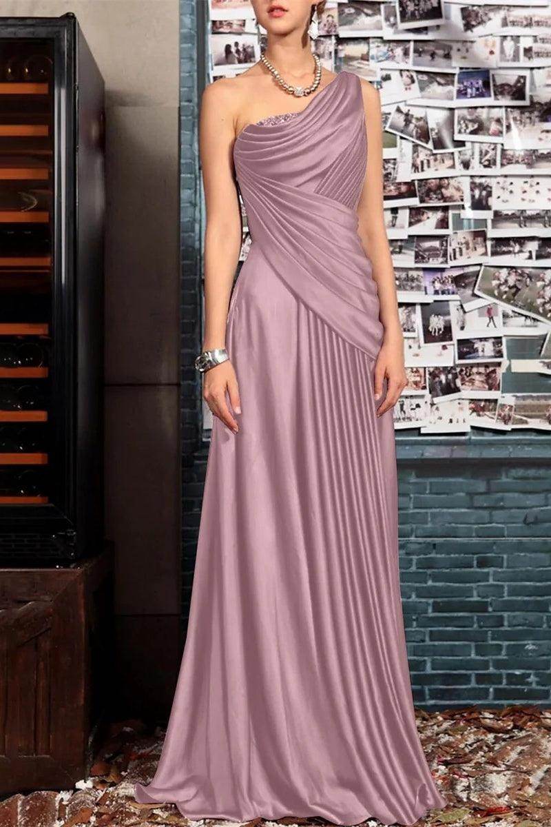 Sheath One Shoulder Sleeveless Floor Length Mother Dresses CM0373