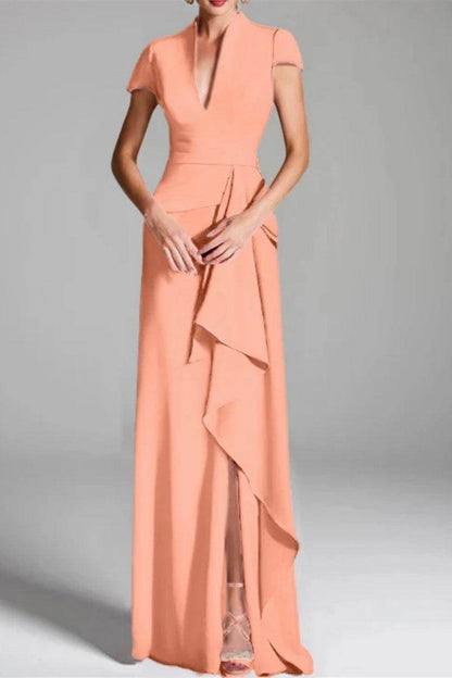 Sheath Column V Neck Short Sleeves Floor Length Mother Dresses CM0377