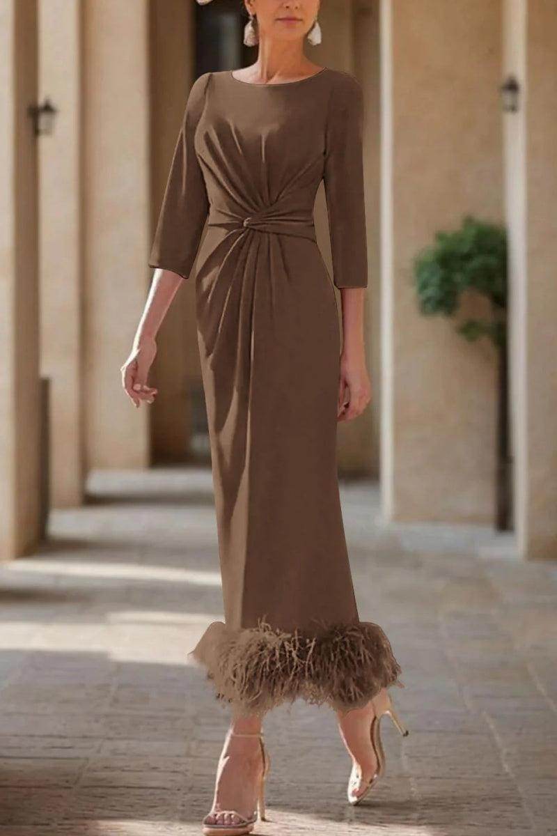 Sheath Column Scoop Neck Ankle Length Feather Mother Dresses CM0378