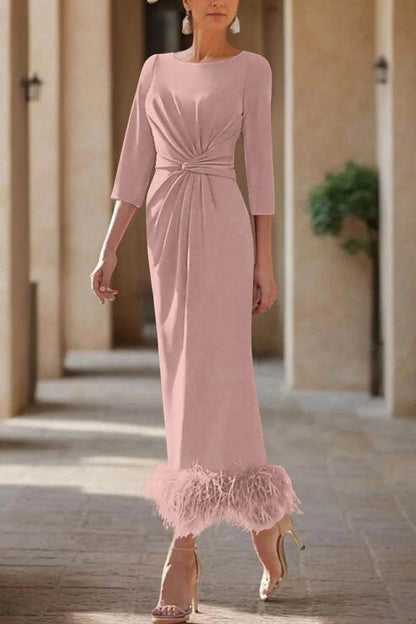 Sheath Column Scoop Neck Ankle Length Feather Mother Dresses CM0378