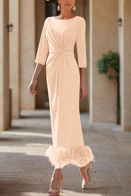 Sheath Column Scoop Neck Ankle Length Feather Mother Dresses CM0378
