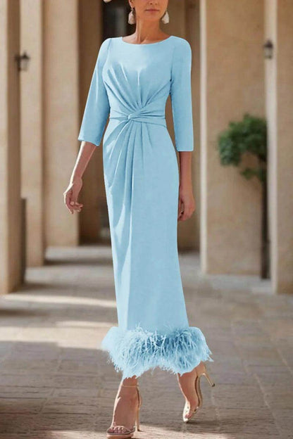Sheath Column Scoop Neck Ankle Length Feather Mother Dresses CM0378