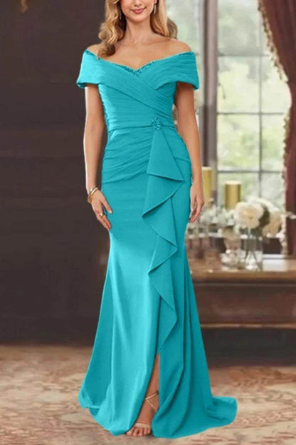 Sheath Off the Shoulder Sleeveless Floor Length Mother Dresses CM0379