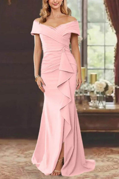 Sheath Off the Shoulder Sleeveless Floor Length Mother Dresses CM0379