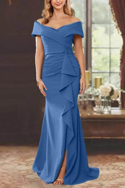 Sheath Off the Shoulder Sleeveless Floor Length Mother Dresses CM0379