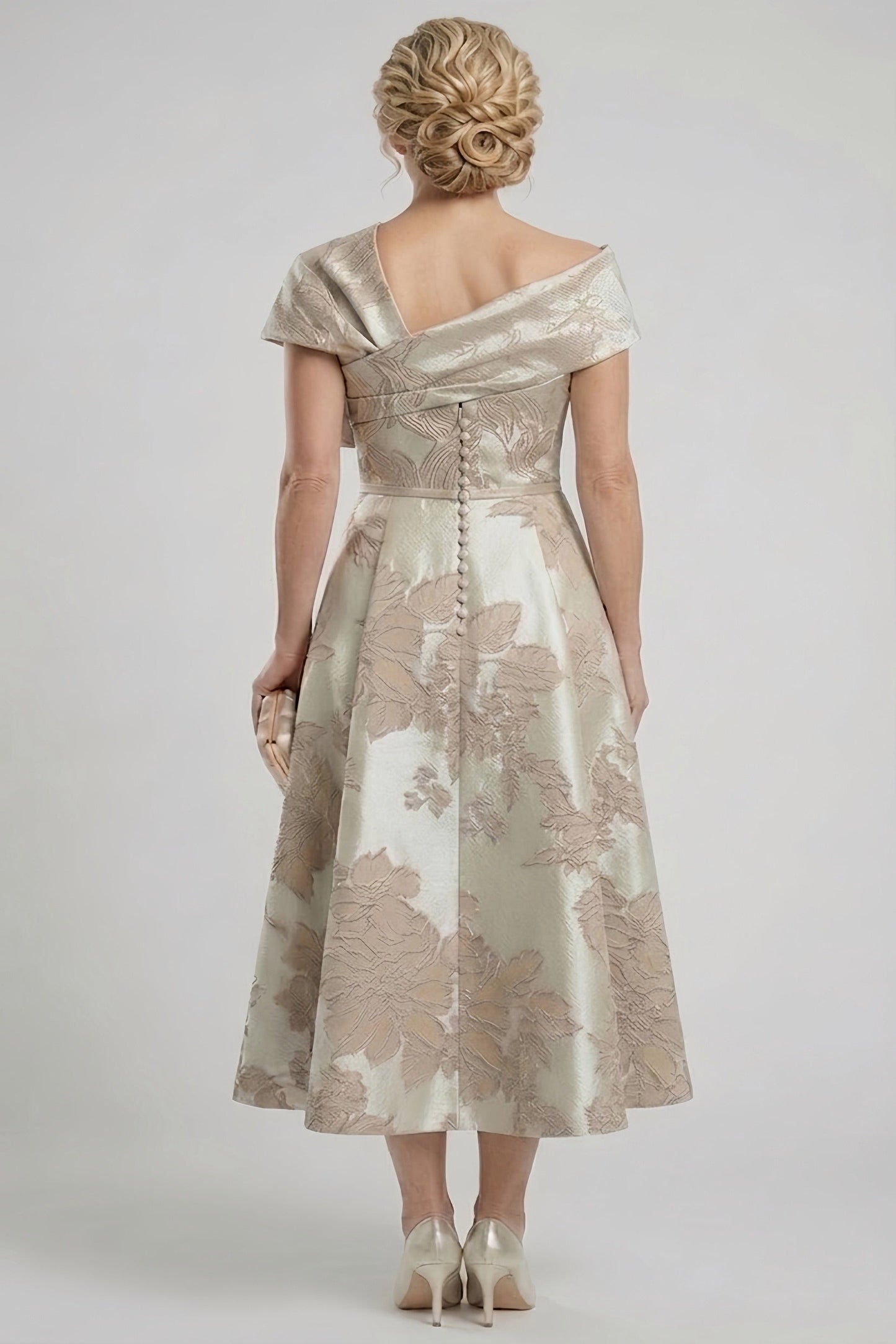 A-Line Tea-Length Jacquard Mother of the Bride Dress CM0413
