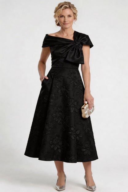 A-Line Tea-Length Jacquard Mother of the Bride Dress CM0413