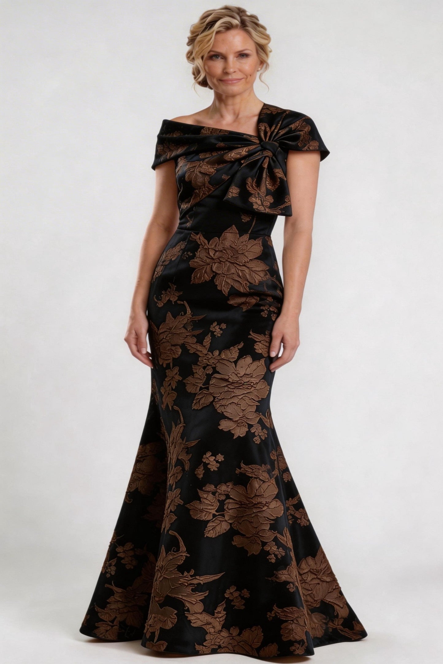 Trumpet-Mermaid Floor Length Jacquard Mother of the Bride Dress CM0414