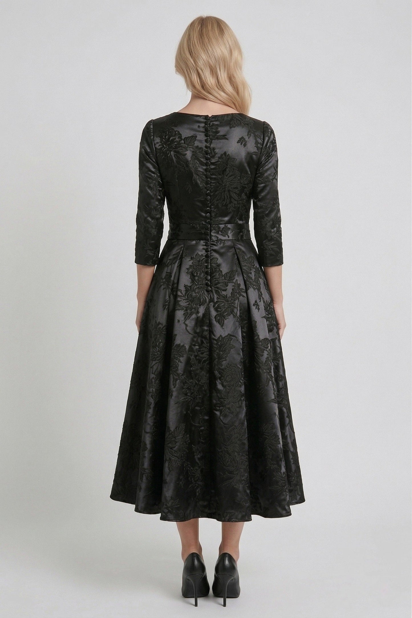 A-Line Tea-Length Jacquard Mother of the Bride Dress CM0415