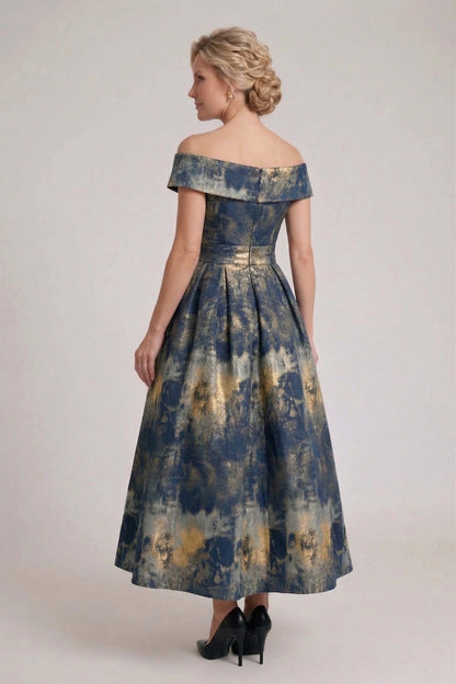 A-Line Tea-Length Jacquard Mother of the Bride Dress CM0427