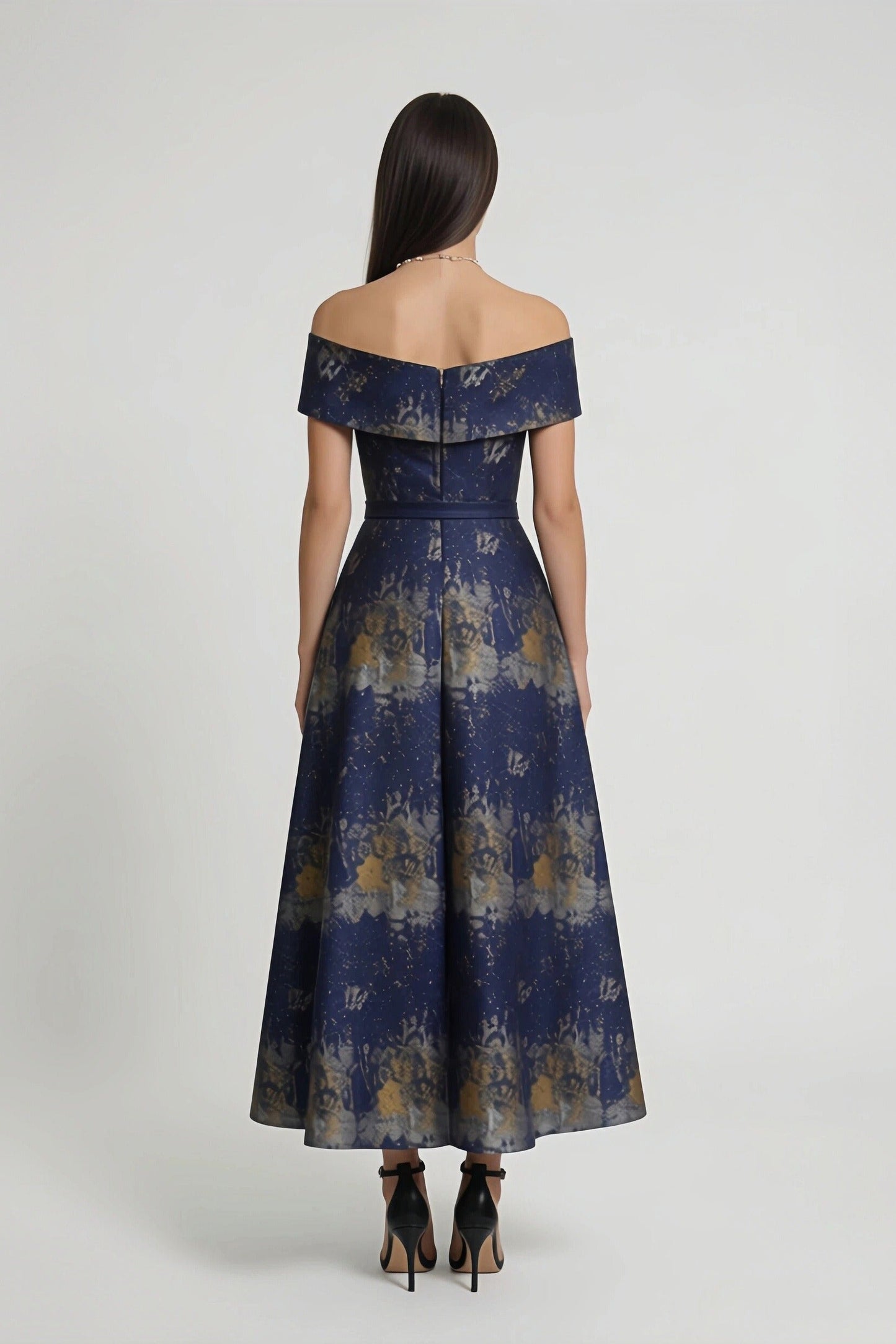 A-Line Tea-Length Jacquard Mother of the Bride Dress CM0429