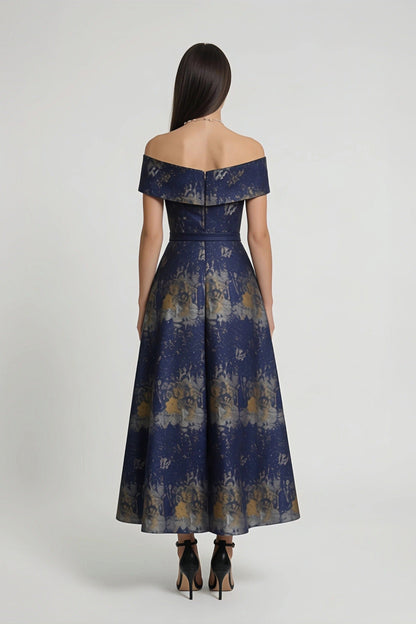 A-Line Tea-Length Jacquard Mother of the Bride Dress CM0429