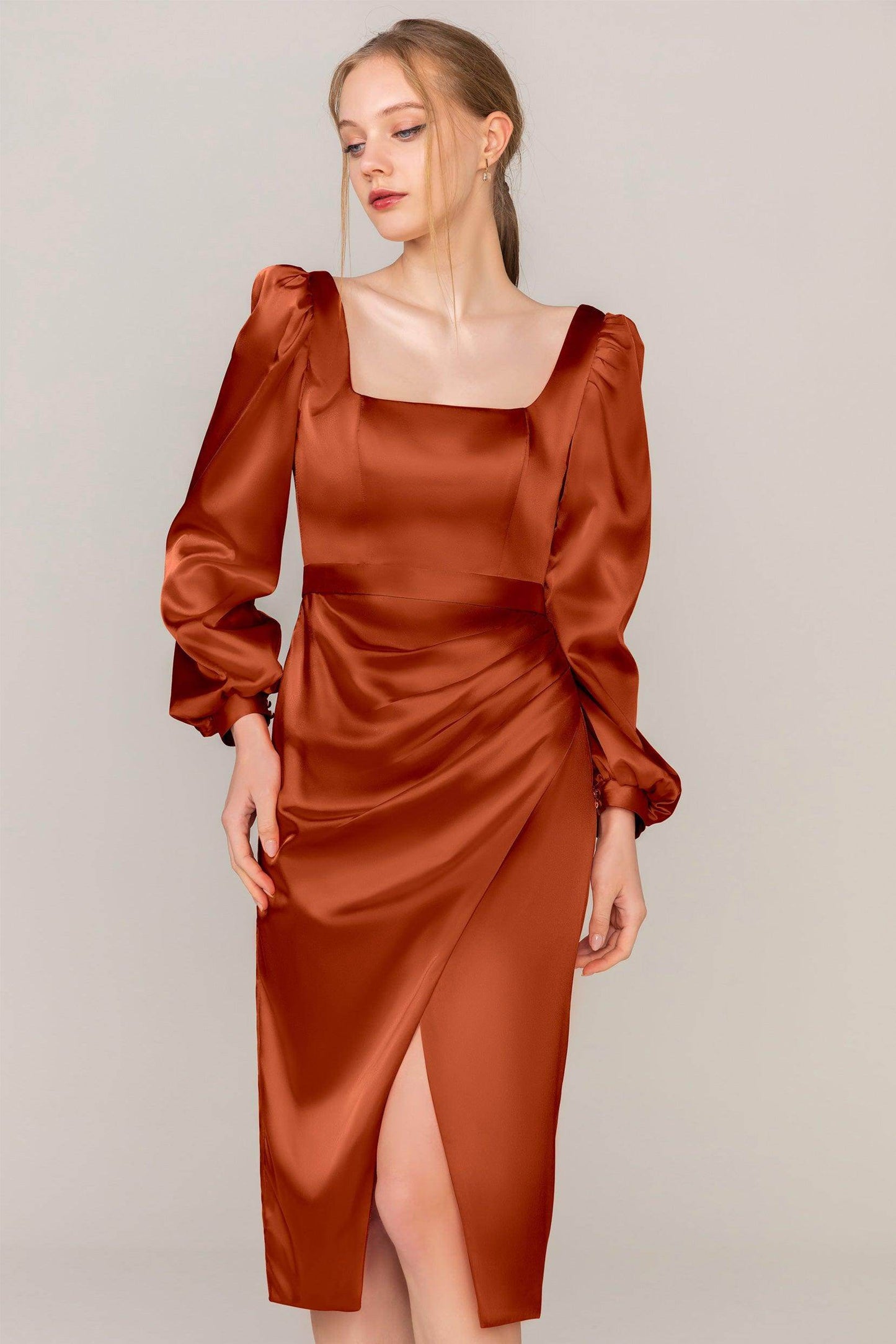 Sheath Knee Length Luxe Satin Dress CS0318