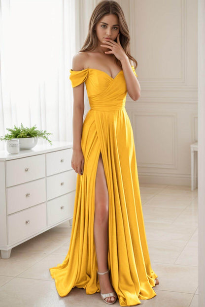 A-Line Sweep-Brush Train Silk-Like Prom Dress CS0432