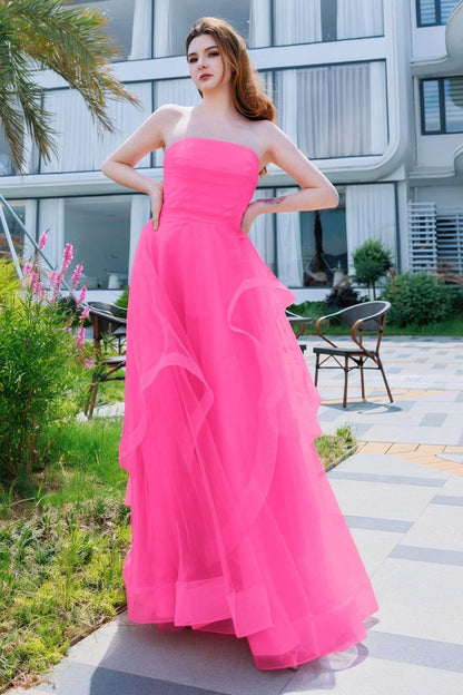 A-Line Floor Length Tulle Prom Dress CS0497
