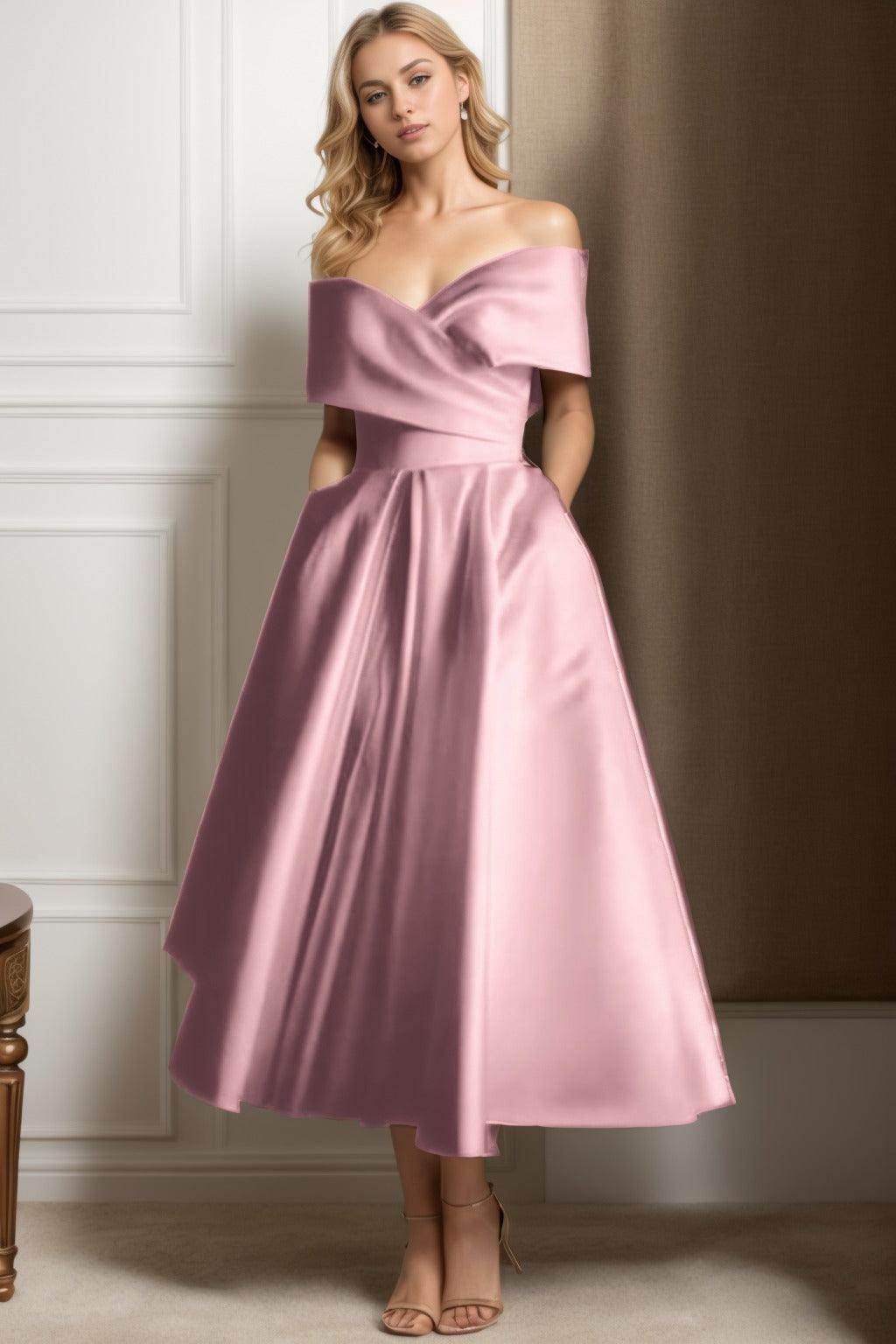 A-Line Ankle Length Satin Graduation Dresses CS0564