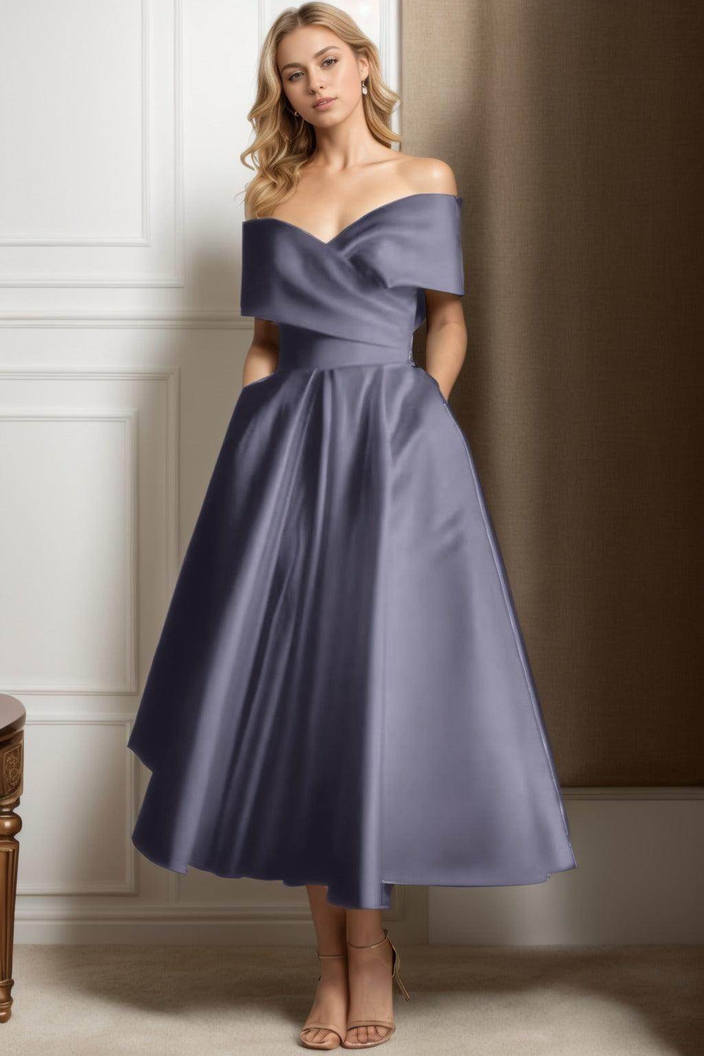 A-Line Ankle Length Satin Graduation Dresses CS0564