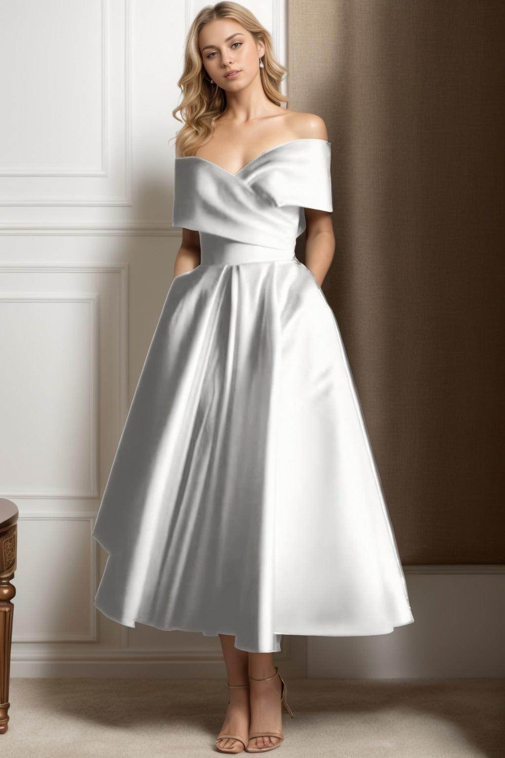 A-Line Ankle Length Satin Graduation Dresses CS0564