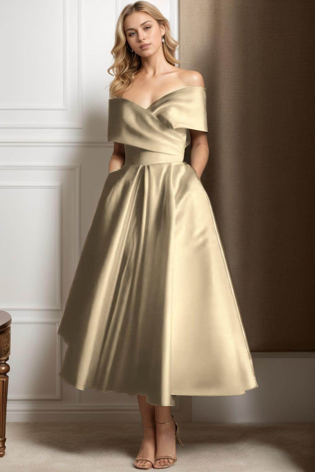 A-Line Ankle Length Satin Graduation Dresses CS0564