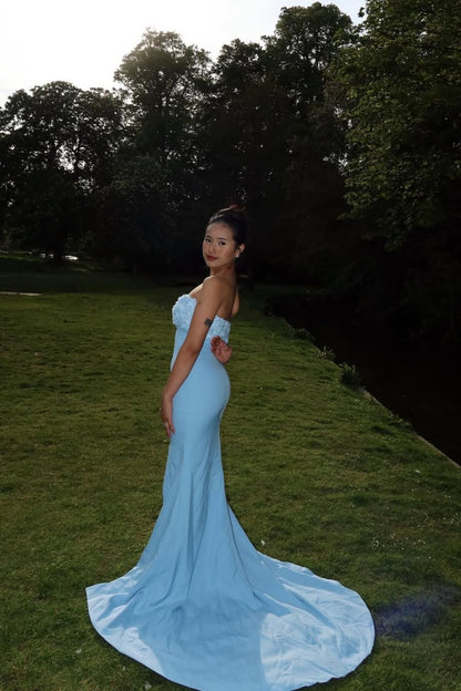 Trumpet-Mermaid Sweep-Brush Train Stretch Crepe Formal Dress CS0591