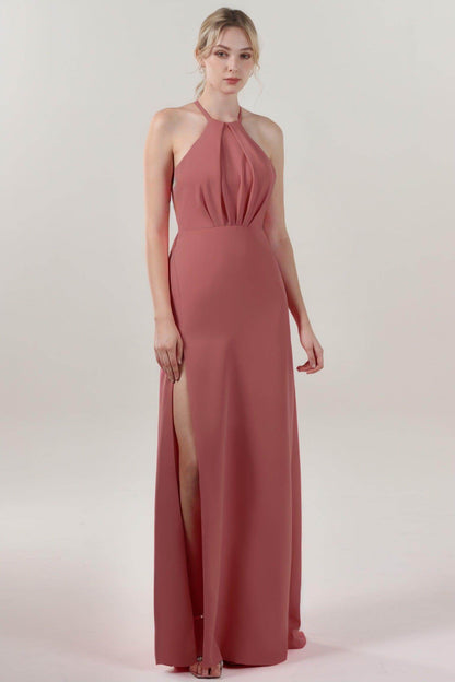 Sheath-Column Maxi Stretch Crepe Bridesmaid Dress CS0597BM