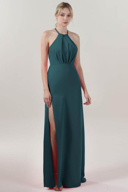 Sheath-Column Maxi Stretch Crepe Bridesmaid Dress CS0597BM