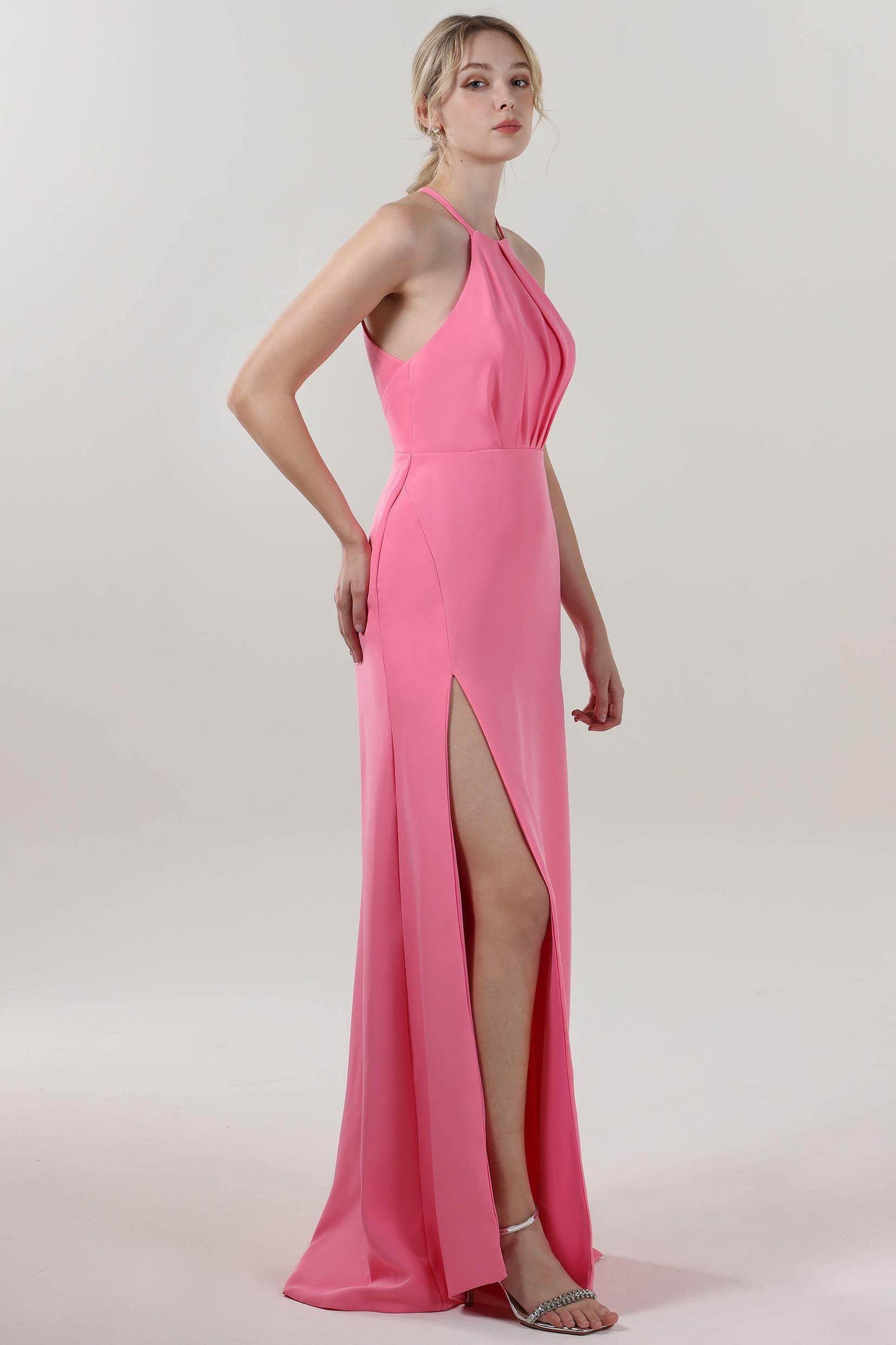 Sheath-Column Maxi Stretch Crepe Bridesmaid Dress CS0597BM