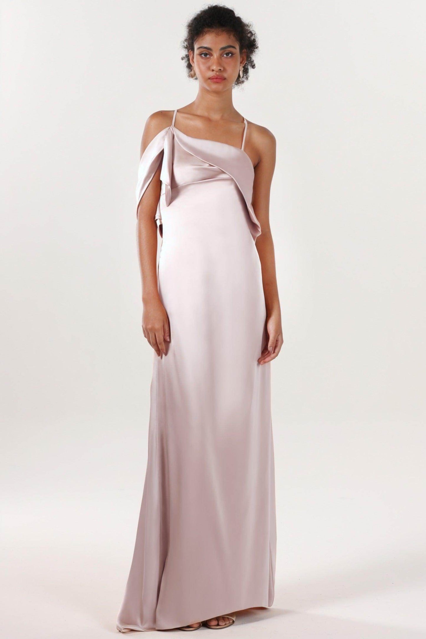 Sheath-Column Sweep-Brush Train Luxe Satin Bridesmaid Dress CS0598BM