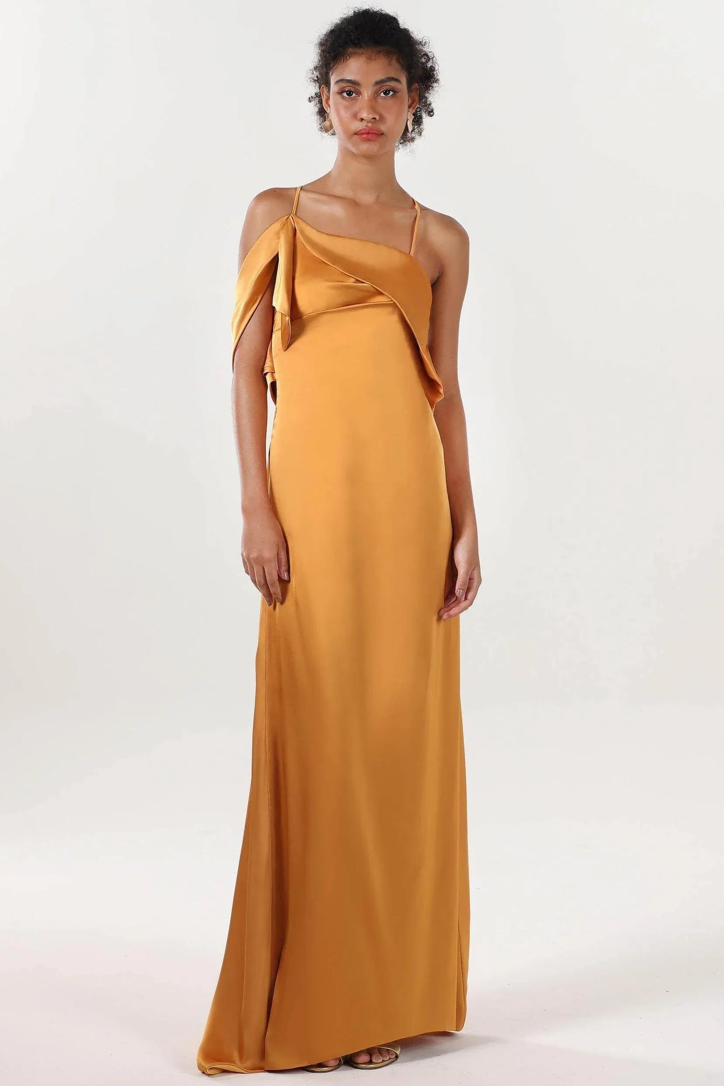 Sheath-Column Sweep-Brush Train Luxe Satin Bridesmaid Dress CS0598BM