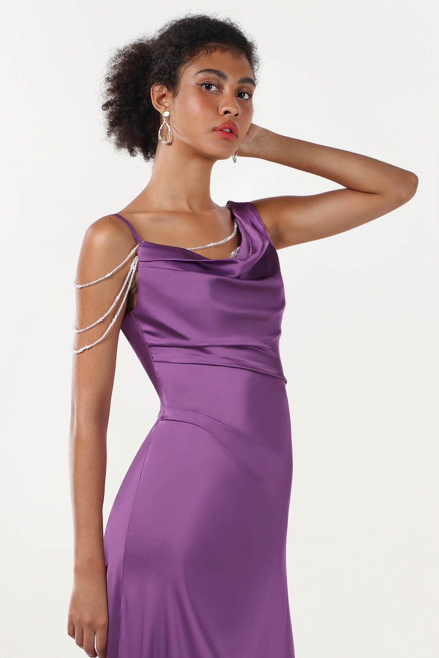 Sheath-Column Sweep-Brush Train Luxe Satin Bridesmaid Dress CS0600BM