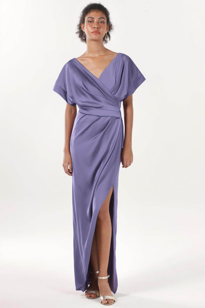Sheath-Column Maxi Luxe Satin Bridesmaid Dress CS0601BM