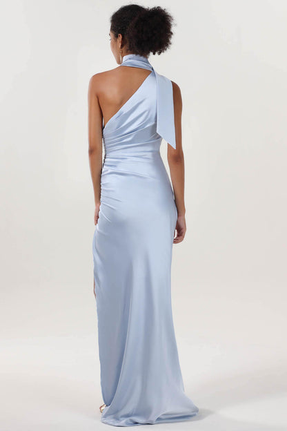 Sheath-Column Maxi Luxe Satin Bridesmaid Dress CS0604BM